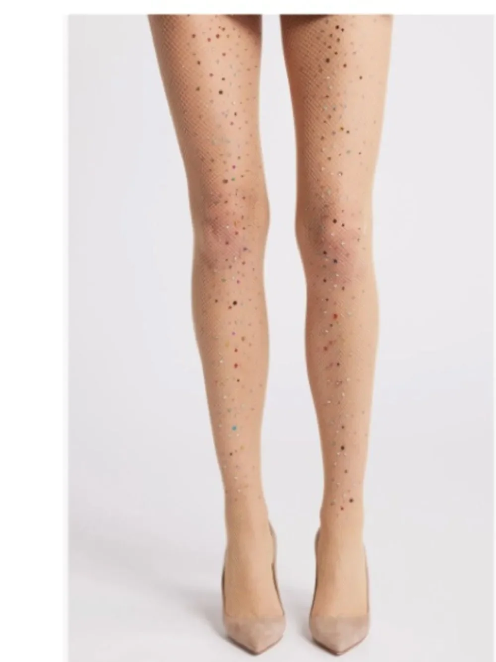 HIGH HEEL JUNGLE Glitter Fishnet Tights, Nude, One Size, NWT Sealed